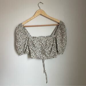 Zara Cream and Brown Puff Sleeve Crop Blouse